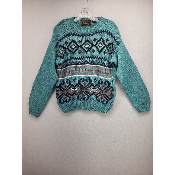 TILBURG WOMENS SWEATER GREEN LARGE PULLOVER CABLE KNIT Nordic, Winter - Picture 1 of 9